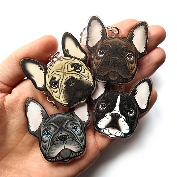 French Bulldog acrylic keyrings & charms double sided RECYCLED / ENVIRONMENTALLY FRIENDLY Frenchie lovers