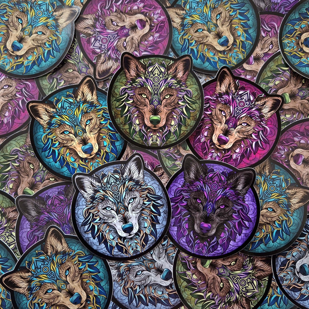 Wolves Decal Wolf Mandala Pattern Sticker Flowers Leaves Nature Wolves Decals - Etsy