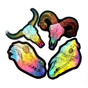animal skull sticker holographic bull ram wolf horse vinyl decal