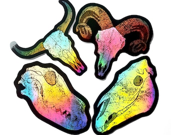 dierenschedel sticker holografische stier ram wolf paard vinyl sticker