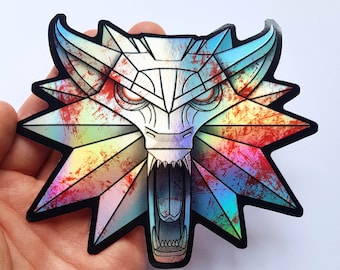 Wolf amulet pendant fantasy video game sticker holographic vinyl