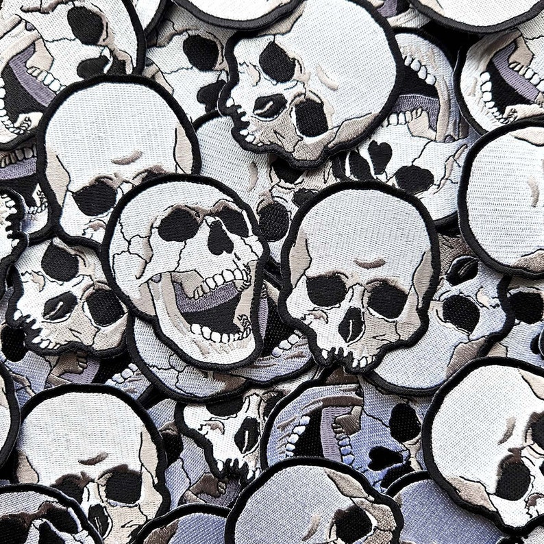 human skull embroidery patches suitable for denim jacket iron on patches