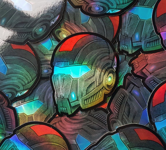 Sci-fi helmet sticker - video game inspired armour - holographic stickers video game art for gamers