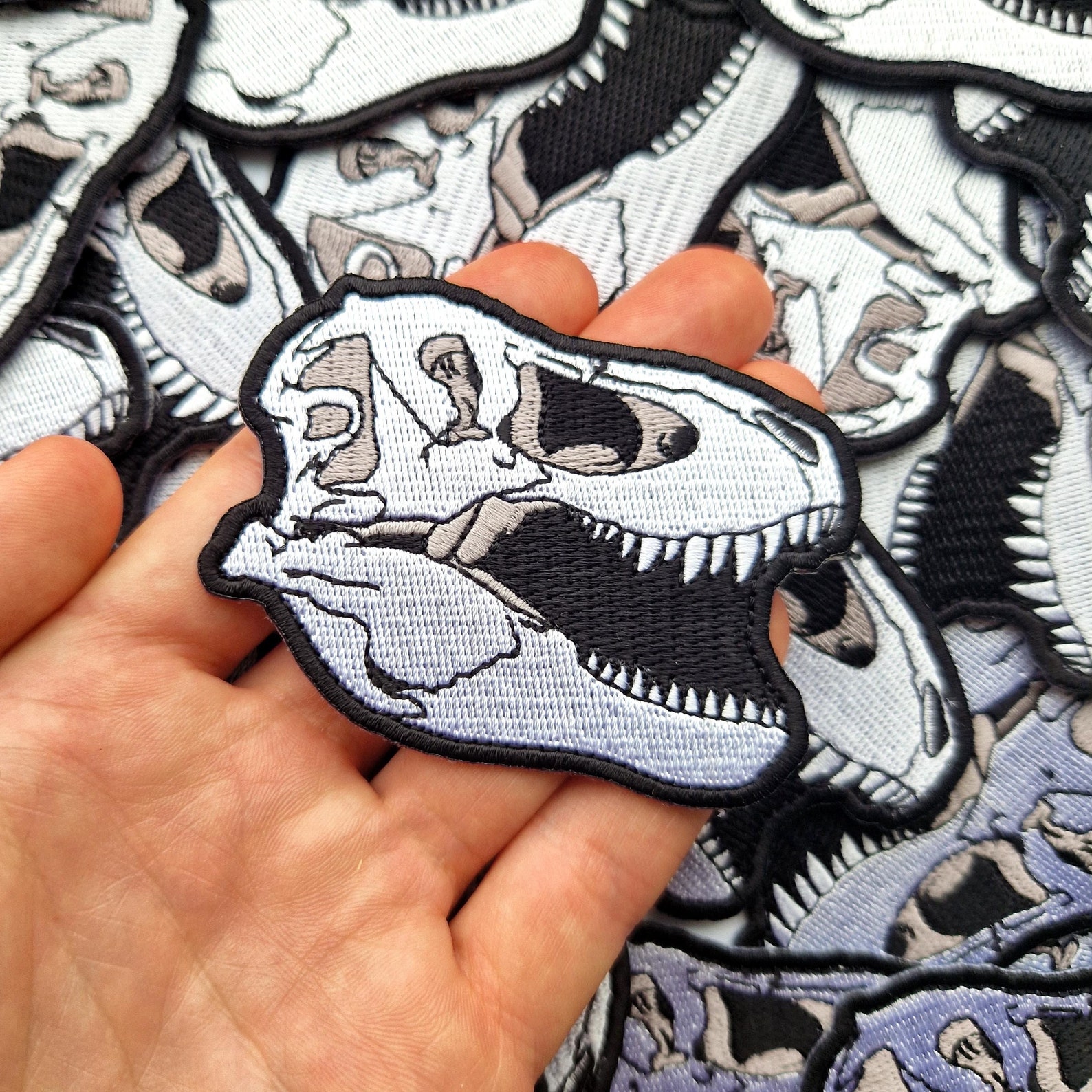 Trex Skull Patch Embroidery Dinosaur Patches Iron On Etsy