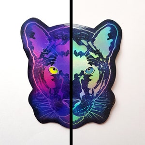 Panther holographic stickers purple & blue star effect wild cats