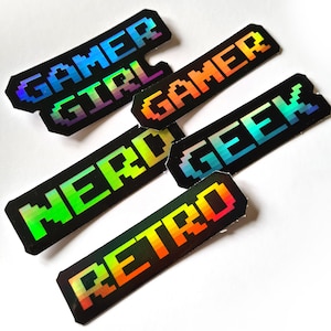 Geeky Gamer sticker Retro Geek Nerd Gamer Girl holographic vinyl stickers