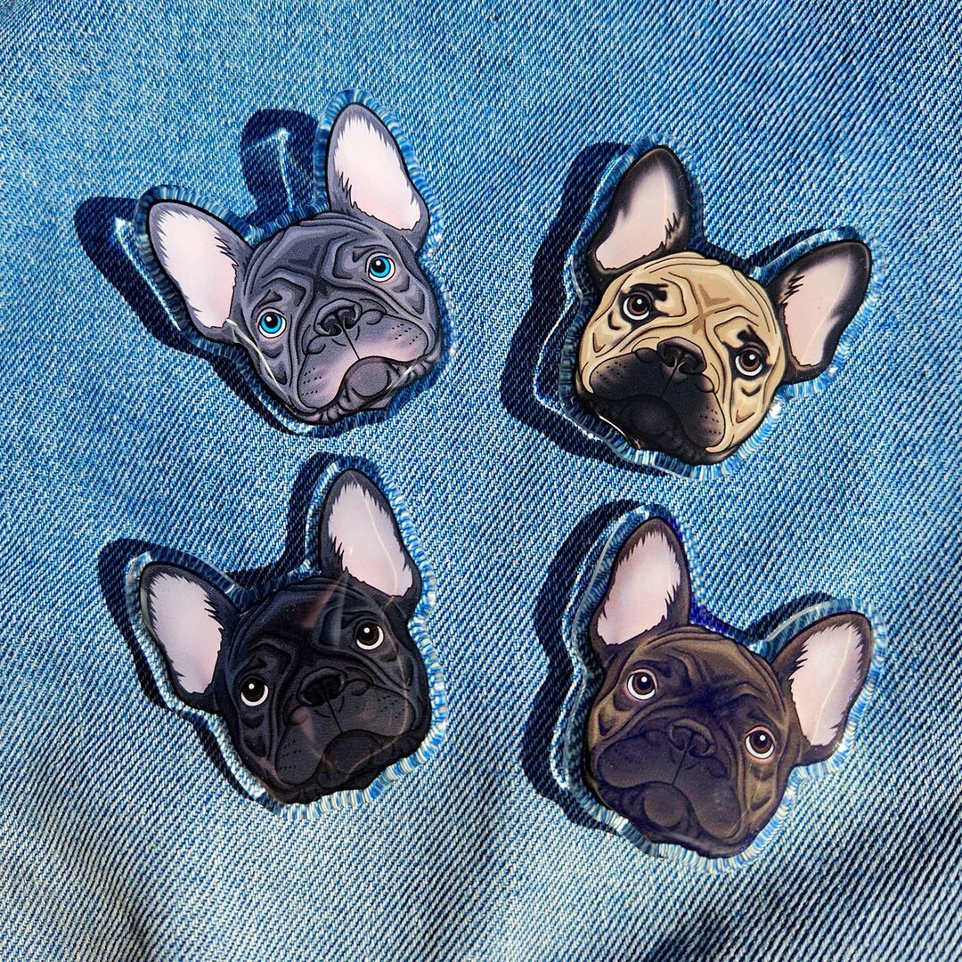 French Bulldog Acrylic Pin Badges Grey Lilac Tan Fawn Brindle Black ...