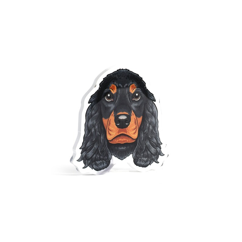 black and tan spaniel acrylic pin dog breed