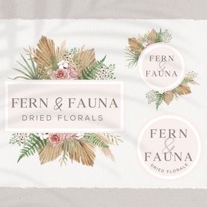 Branding Package- Premade Logo and Marketing Designs -Florist logo, boho logo, neutral, pampas logo, Business Logo, Watermarks, Branding