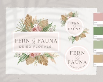 Branding Package- Premade Logo and Marketing Designs -Florist logo, boho logo, neutral, pampas logo, Business Logo, Watermarks, Branding