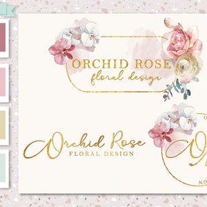 Branding Package- Premade logo and stationery design - Orchid and Rose floral logo design
