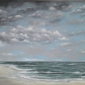Original seascape, ocean painting, unique artwork, sailing painting, beach, clouds, home interior, wall art, sea art