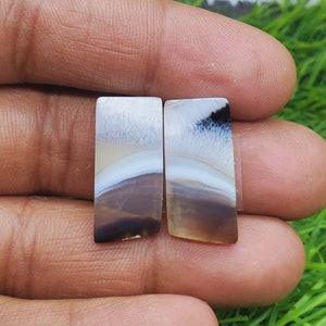Schwarzer Achat mit einem Band - Fancy Form Cabochon Passendes Paar, Stein für Ohrring Schmuckherstellung (Kostenlose Bohrungen verfügbar) Größe 23X11X4 mm