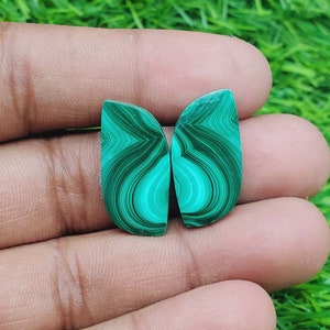 Malachiet Edelsteen - Fancy Shape Cabochon Matching Pair, Steen voor oorbellen sieraden maken (gratis boren beschikbaar) Afmeting 23X12X4 mm