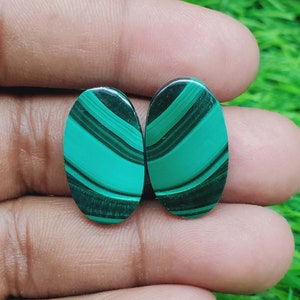Malachite Gemstone - Oval Shape Cabochon Matching Pair, Stone For Earring Jewelry Making ( Free Drilling Available ) Size 23X13X4 mm