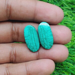 Malachite Gemstone - Oval Shape Cabochon Matching Pair, Stone For Earring Jewelry Making ( Free Drilling Available ) Size 22X12X4 mm