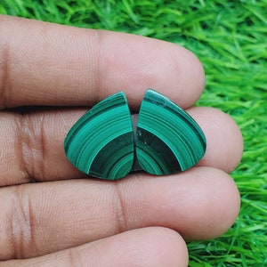 Malachite Gemstone - Pear Shape Cabochon Matching Pair, Stone For Earring Jewelry Making ( Free Drilling Available ) Size 19X15X4 mm