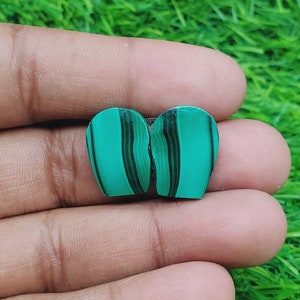 Malachiet Edelsteen - Fancy Shape Cabochon Matching Pair, Steen voor oorbellen sieraden maken (gratis boren beschikbaar) Afmeting 18X14X4 mm