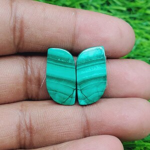 Malachiet Edelsteen - Fancy Shape Cabochon Matching Pair, Steen voor oorbellen sieraden maken (gratis boren beschikbaar) Afmeting 21X11X4 mm