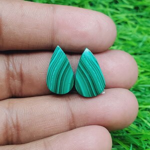 Malachite Gemstone - Pear Shape Cabochon Matching Pair, Stone For Earring Jewelry Making ( Free Drilling Available ) Size 18X11X4 mm