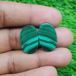 Malachite Gemstone - Oval Shape Cabochon Matching Pair, Stone For Earring Jewelry Making ( Free Drilling Available ) Size 22X14X4 mm