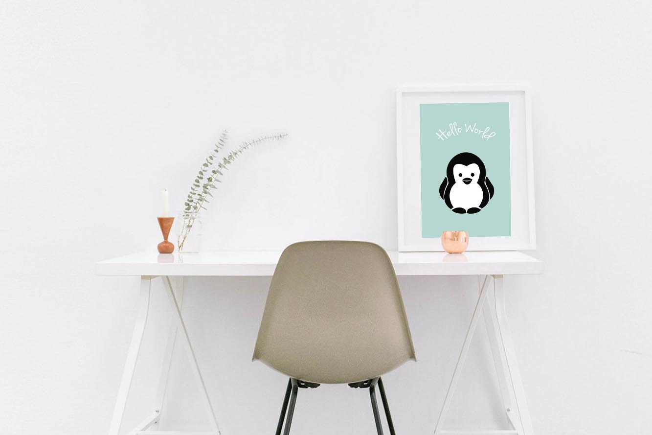 Affiche Pingouin Hello World Enfant