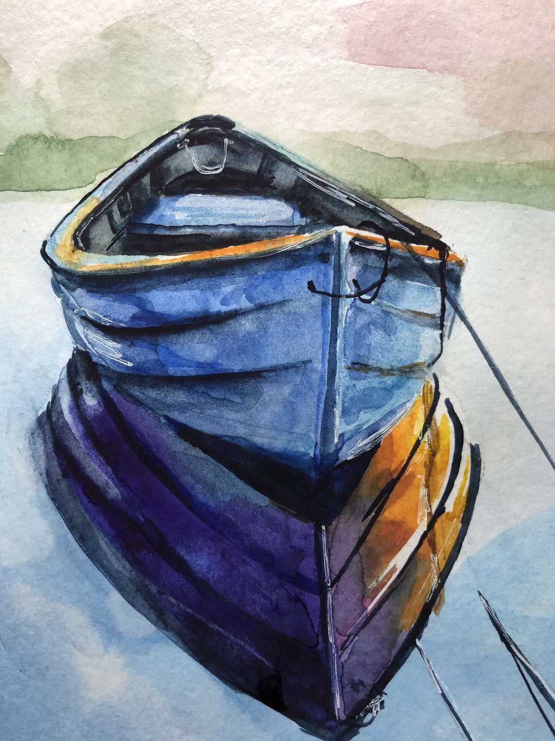 Canoe Painting Original watercolor painting Boat Original Art Etsy