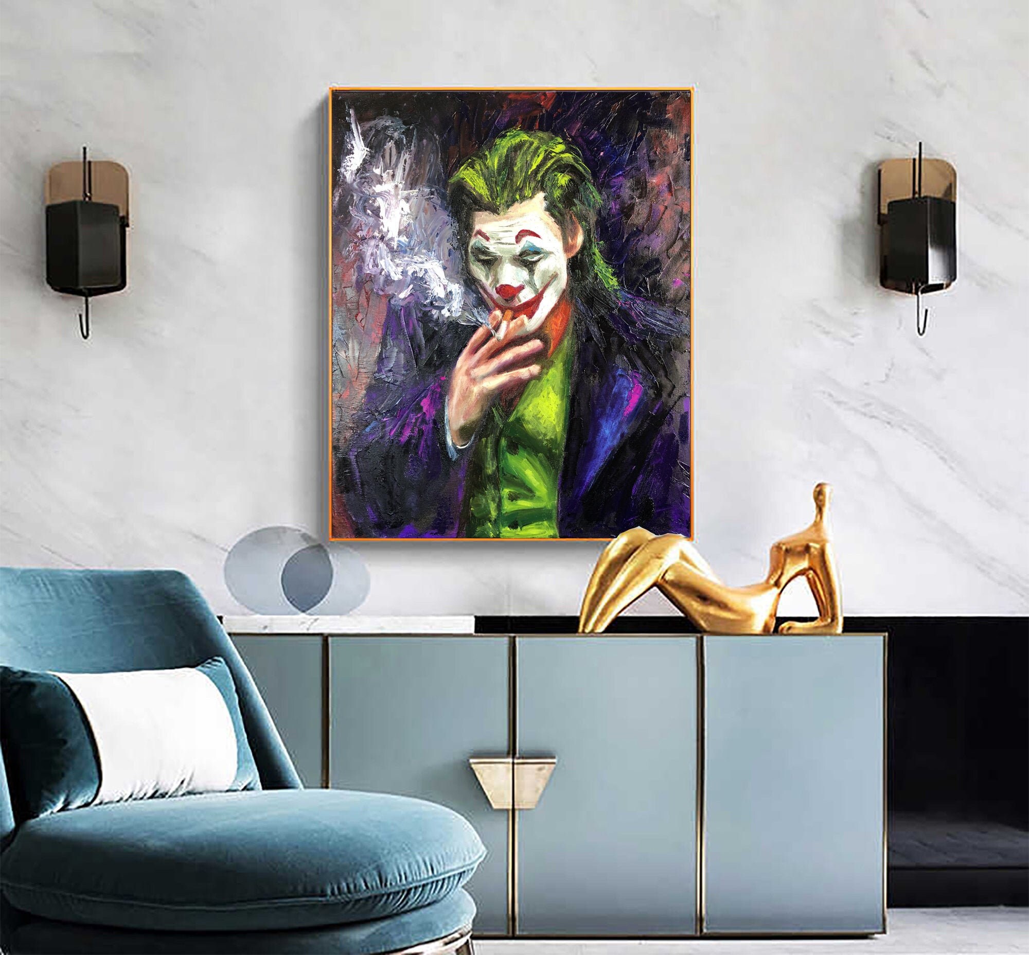 Joker wall art Joker 2019 original painting canvas art Creepy Etsy