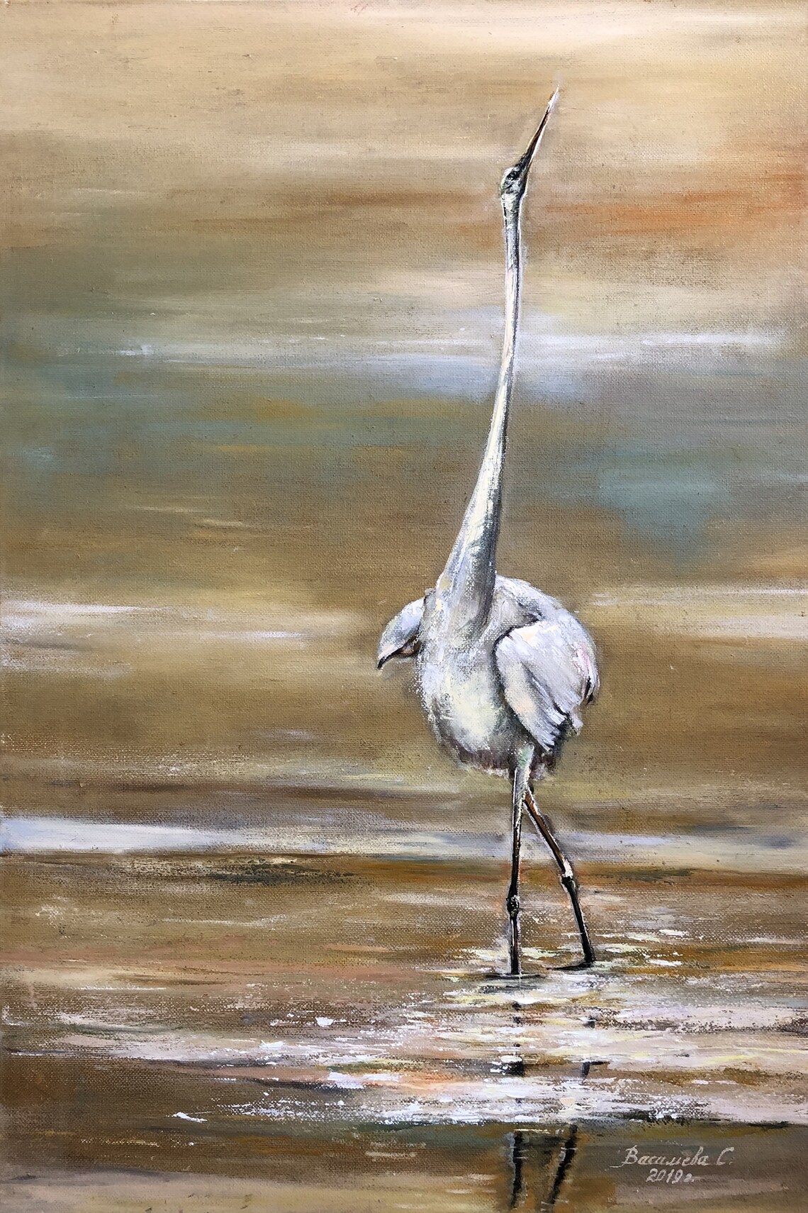 Heron painting Original art Heron artwork Heron Decor Bird Etsy