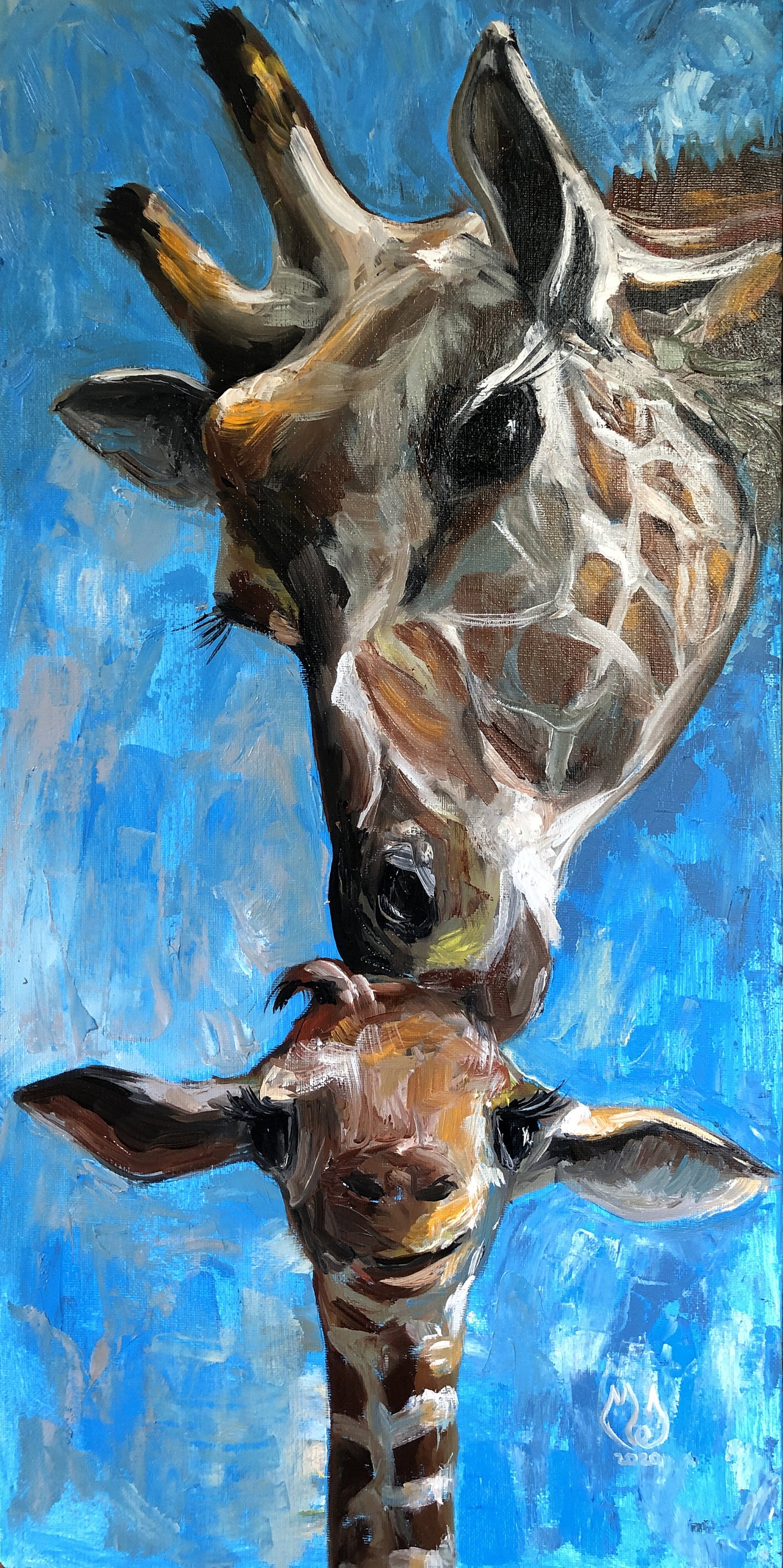 Giraffe Wall Art Mother and Baby Painting Mother and Child Art Etsy