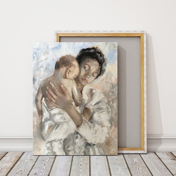 Mother and Baby Painting Original Canvas Art Mom and Child Etsy