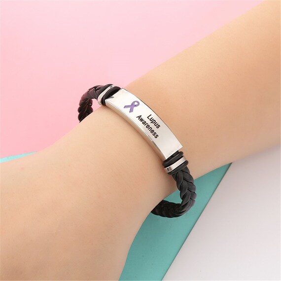 Lupus Leather Awareness Bracelet with Stainless Steel Clasp /& Plaque Unisex Mens