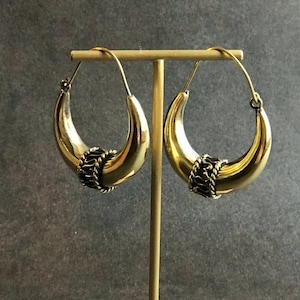 Brass hoop earrings, Boho brass earrings, Ethnic earrings