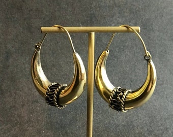 Brass hoop earrings, Boho brass earrings, Ethnic earrings BO69