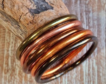 MIX & MATCH 5 Buddhist bangles, wide model, milk chocolate, dark chocolate, bronze, light and dark copper, Mantra Collection, Premium Quality
