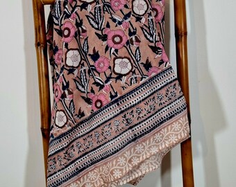 Large block print scarf Sanganer 1, hand printed Stole, Pareo, by Asiantoutim