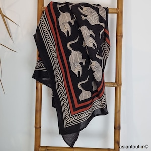 Large block print scarf Bagru 10, Stole, Pareo by Asiantoutim image 1