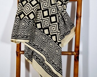 Großer Schal mit Blockdruck Bagru 1, Stola, Pareo