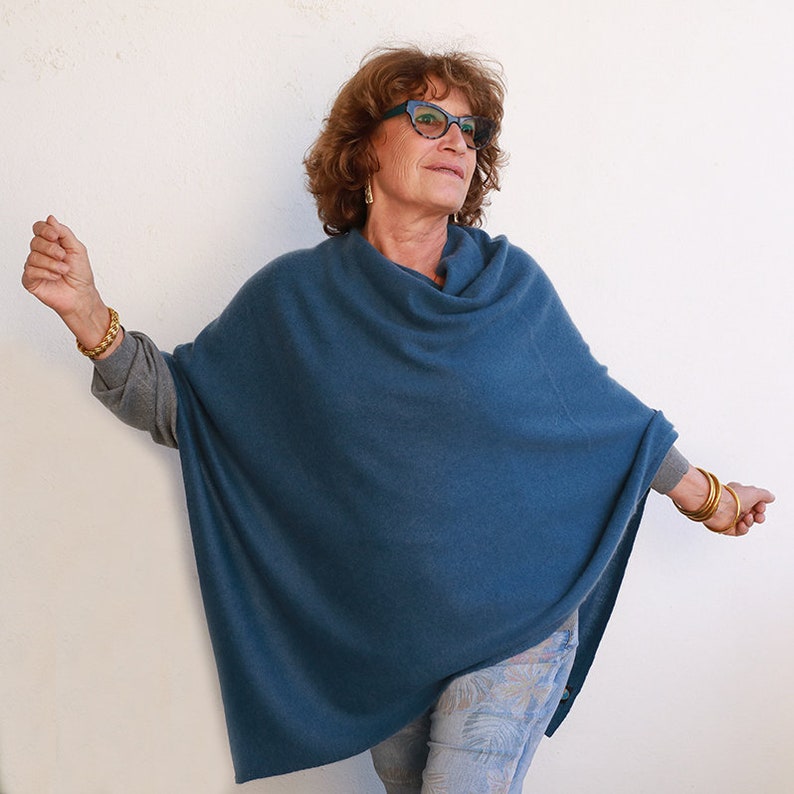 Poncho Cachemire Népal by Asiantoutim Bleu Denim