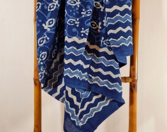 Grand foulard, paréo block print Indigo 6, Etole, Paréo by Asiantoutim