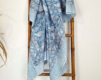Grand foulard block print Sanganer 37, Etole, Paréo by Asiantoutim