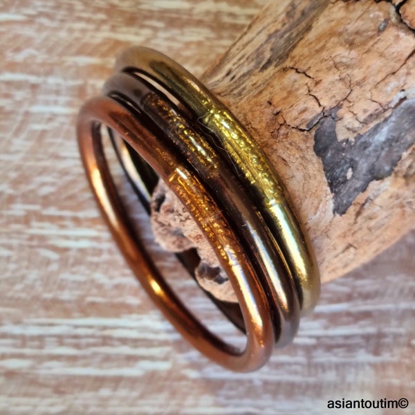 MIX & MATCH 3 Buddhist bangles Large model Milk chocolate, Dark chocolate, Bronze Mantra Collection Premium Quality