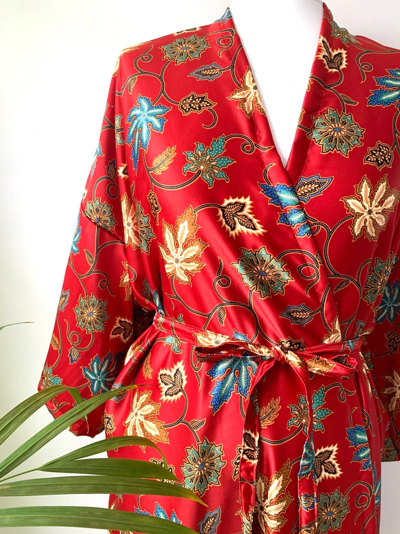 Red Silk Kimono Robe Paisley Floral Boho Oriental Duster Etsy