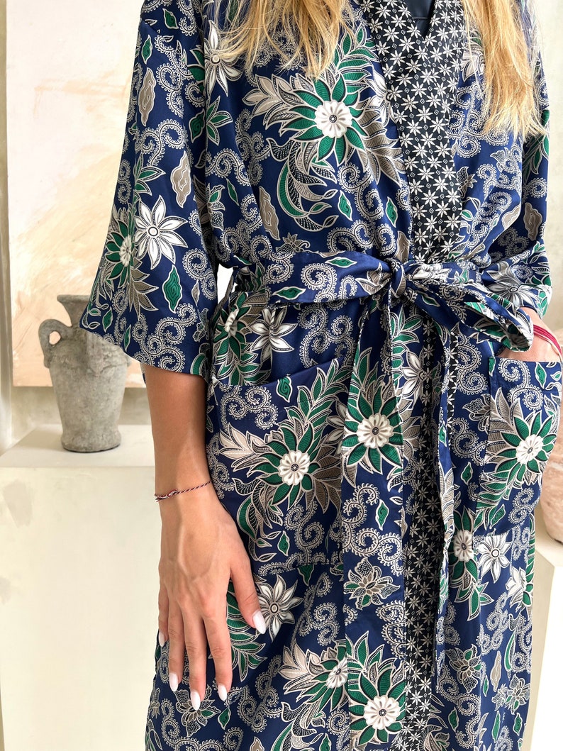 Full Length Silk Robe in Blue