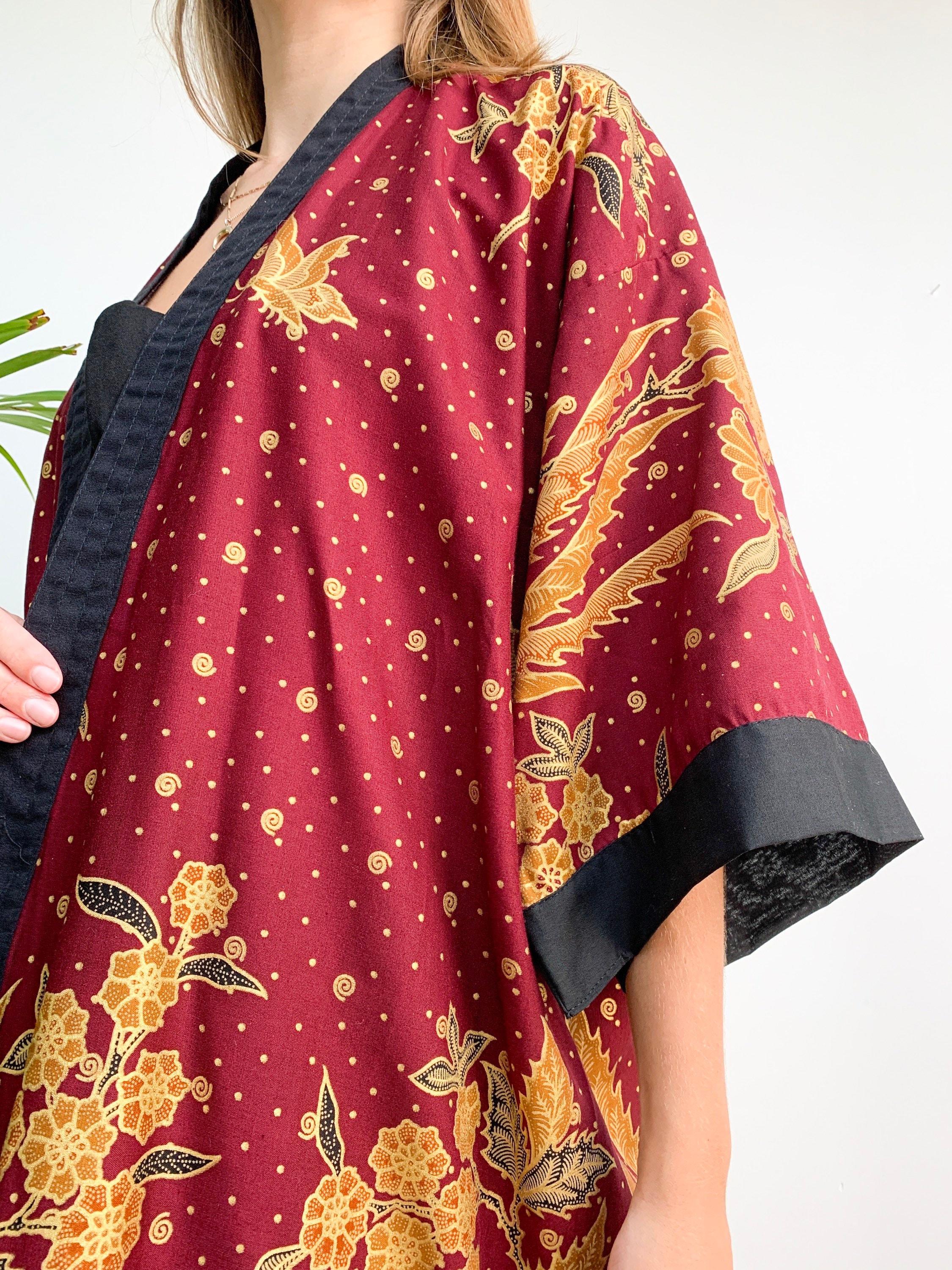 Maroon Kimono Robe Jacket Cotton Dressing Gown Bridesmaid Etsy