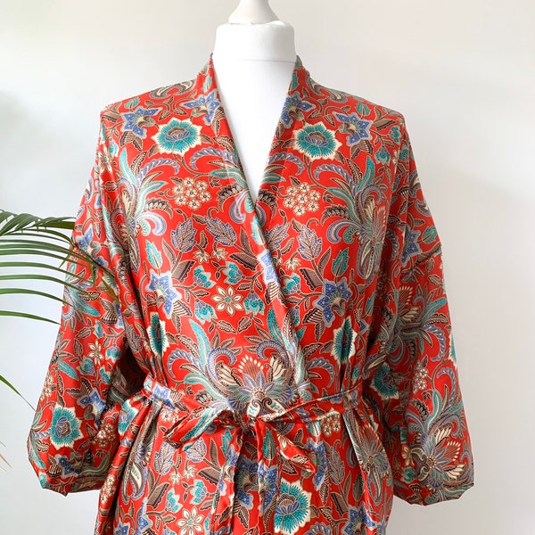 Handmade Silk Kimono Robe, Paisley Floral Boho, Duster gown, Kimono Jacket, Dressing Gown, gift for her