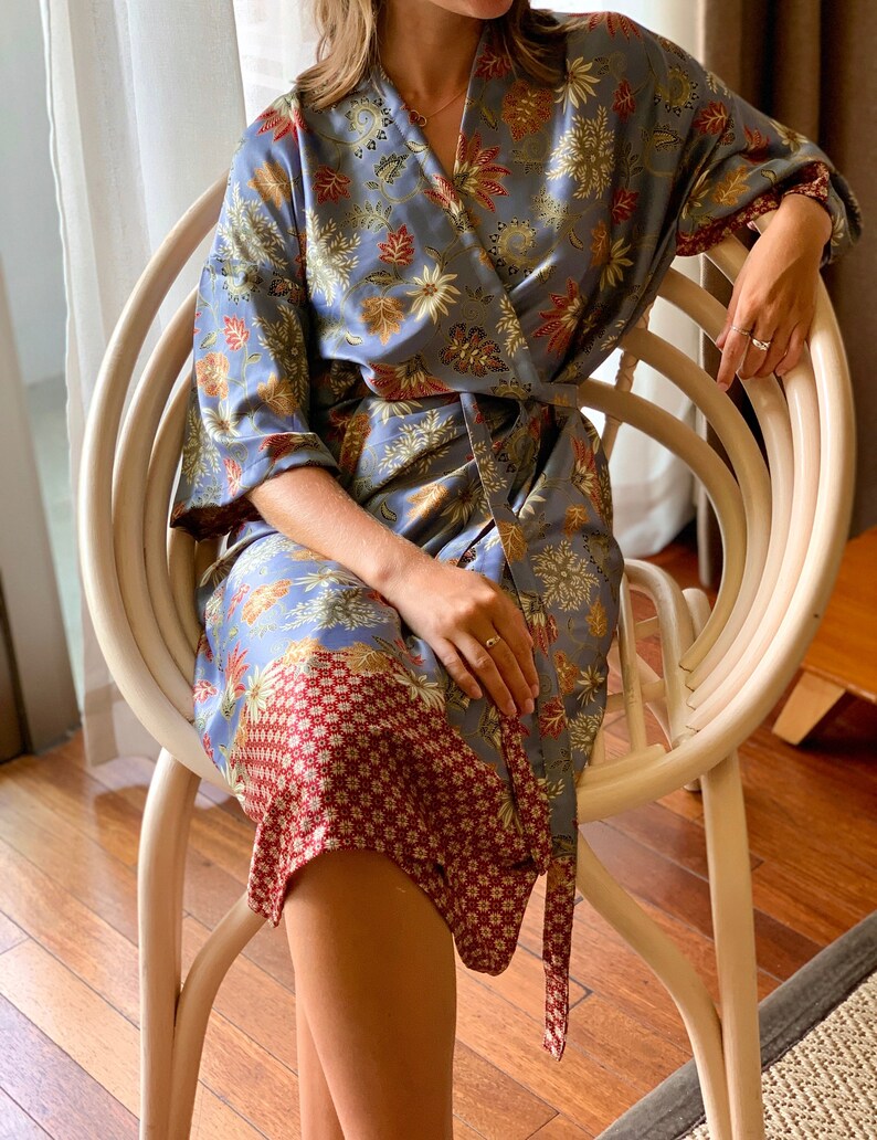 Lavender Silk Blend Kimono Robe Paisley Floral Boho Duster Etsy