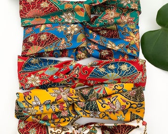 Headband, Hair band, Turban, Indonesian Silk, Colourful, Knot Twist Elastic Head Wrap, Yoga Exercise headband, Boho, Paisley, Oriental