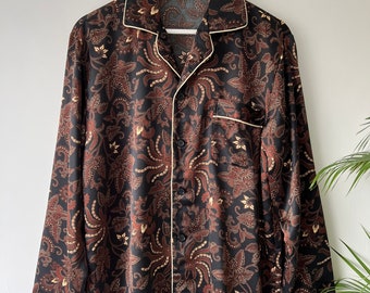 Men’s Black Silk Blend Long Pyjamas, Paisley Pajamas, Luxury sleepwear for man, Gift for husband or boyfriend