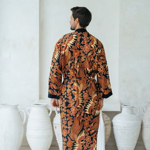 Black and Red Men's Full Length Batik Robe